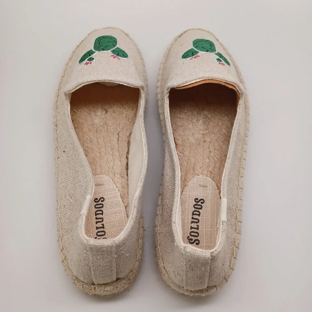 Soludos Espadrilles Cactus Embroidered Canvas Cap-Toe Slip on Flats Size 9.5 NEW